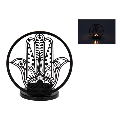 Hamsa Hand Candle Holder 14cm, Shadow Light Lantern for Meditation & Decor