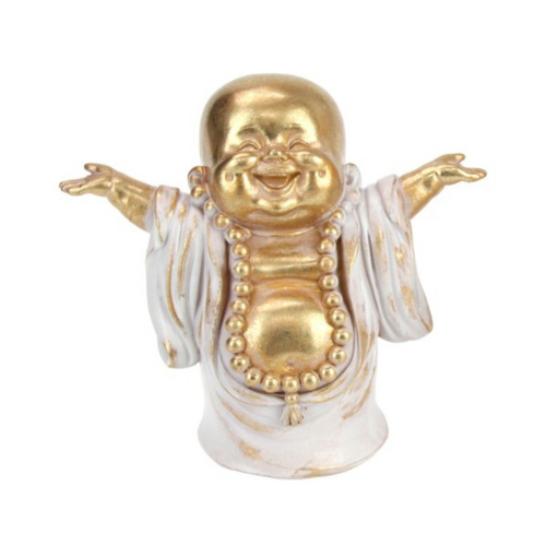 16cm Gold/Grey Happy Buddha - Hands Up Joyful Resin Figurine Decor