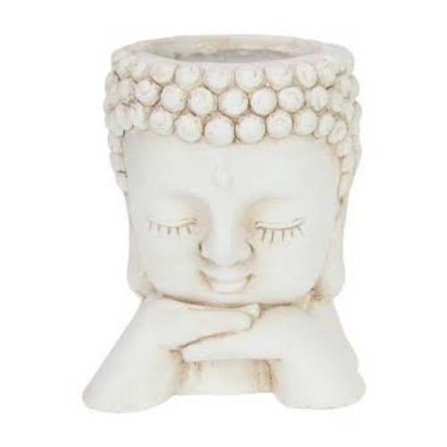 21cm Cream Hands Under Chin Buddha Head Garden Pot Planter Resin