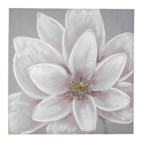 60cm Pink Flower Full Bloom Oil Painting with Sequin Finish Abstract Canvas Print Wall Art Decor