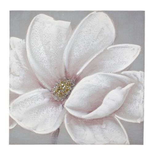 60cm Pink Flower Opening Flower Oil Painting with Sequin Finish Abstract Canvas Print Wall Art Decor
