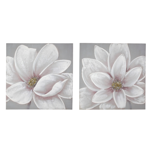 Set of 2 60cm Pink Flower Oil Painting with Sequin Finish Abstract Canvas Print Wall Art Decor