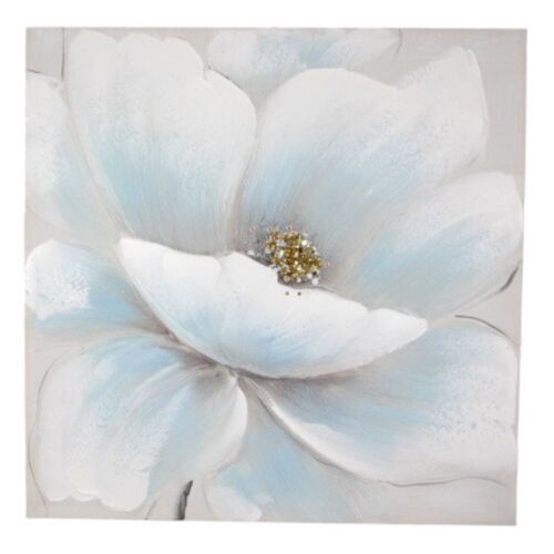 60cm Blue Flower Oil Painting with Sequin Finish Abstract Canvas Print Wall Art Decor