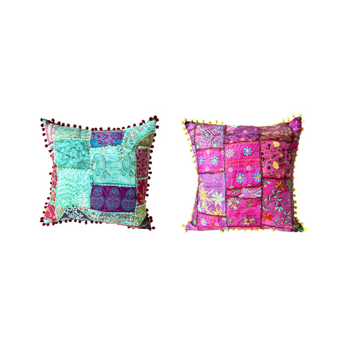 45x45cm Boho Microfibre Cushion Set of 2 - Blue & Pink Tones Decorative Pillows