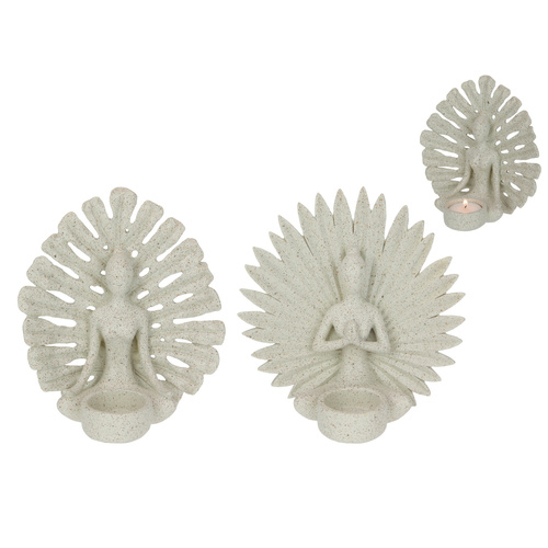Set of 2 Coral Yoga Lady Figurines 16cm, Meditation & Praying Poses for Home Decor