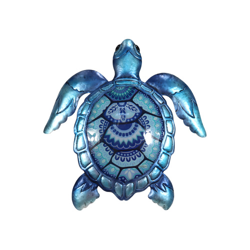 44x46cm Boho Blue Metal Turtle Wall Art - Coastal Decorative Sculpture