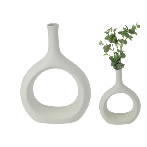23cm White Ceramic Vase with Modern Art Design, Minimalist Home Decor Accent