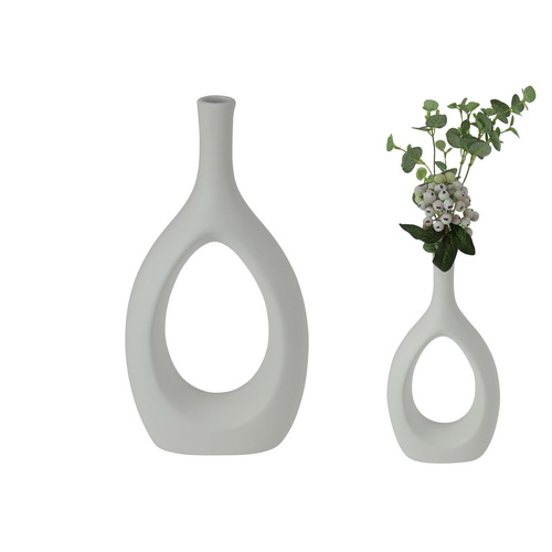 28cm White Ceramic Vase with Modern Art Design, Minimalist Home Decor Accent