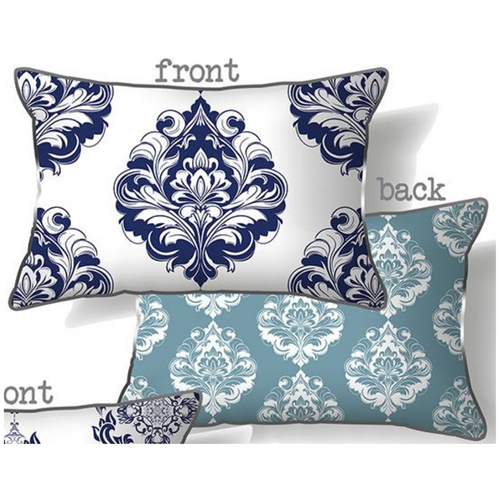 30x50cm Hamptons Style Double-Sided Cushion - Blue Decorative Pillow