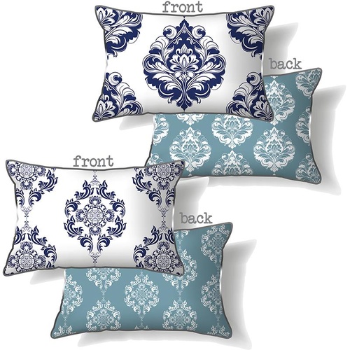30x50cm Hamptons Style Cushion Set of 2 - Blue & Green Double-Sided Pillows