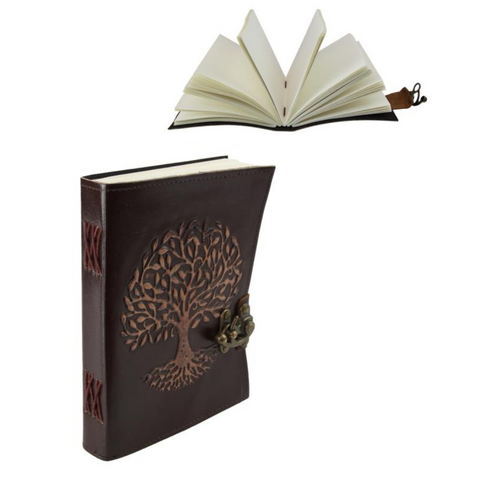8x6 Inch Brown Leather Journal - Embossed Tree of Life Design