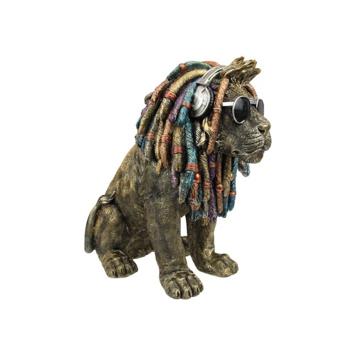 35cm Sitting Reggae Gold Lion Statue - Bold Afro-Caribbean Inspired Home Decor