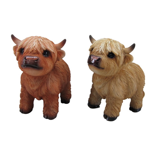 16cm Cute Standing Highland Cow Figurines - Set of 2 Assorted Farm Animal Decor