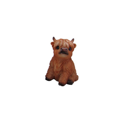 10cm Sitting Brown Highland Cow Figurine - Cute Farm Animal Decor