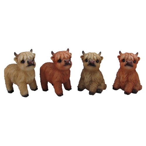 10cm Cute Highland Cow Figurines - Set of 4 Assorted Farm Animal Decor