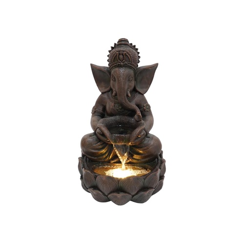 54cm Sitting Ganesh Fountain with LED Light - Tranquil Hindu Water Feature Decor