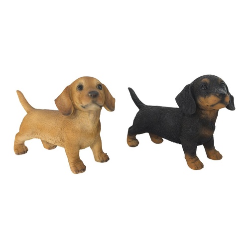 16cm Sausage Dog Figurines - Light Brown & Black - Cute Pet Decor