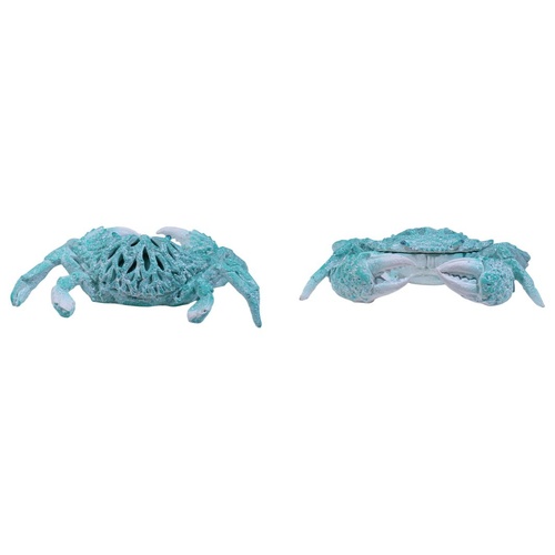 27cm Ceramic Crab Ornament with Aqua Coral Design - Coastal Home Decor