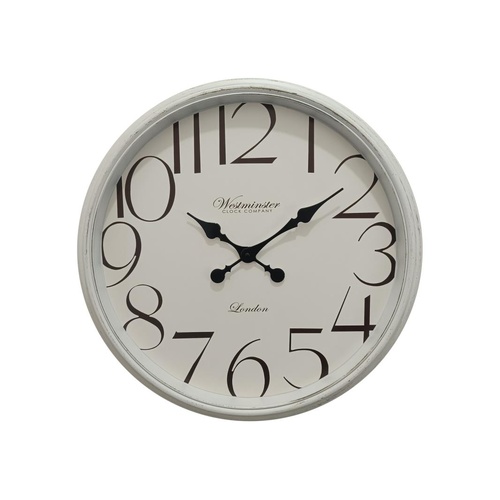 55cm White Wash Wall Clock - Rustic Coastal Home Decor
