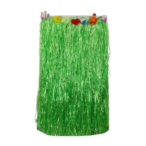 2 x 80cm Green Hawaiian Tropical Hula Grass Skirts with Flowers Theming