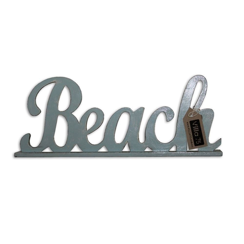 45cm ÛÏBEACH۝ Self Standing Sign / Plaque, Beach Theme in light blue wash effect