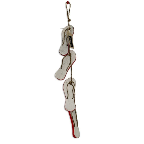 75cm Nest of 5 Thongs in White and Red Wash, Hamptons Style Hanging Flip Flops