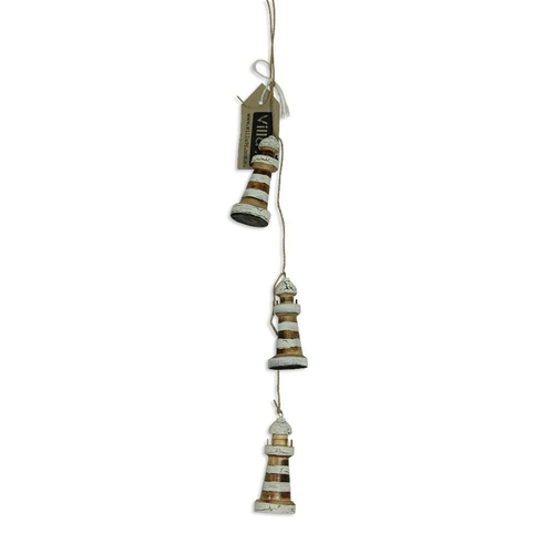 50cm Nest of 3 Light Houses in White Crackle and Natural, Hamptons Style Hanging