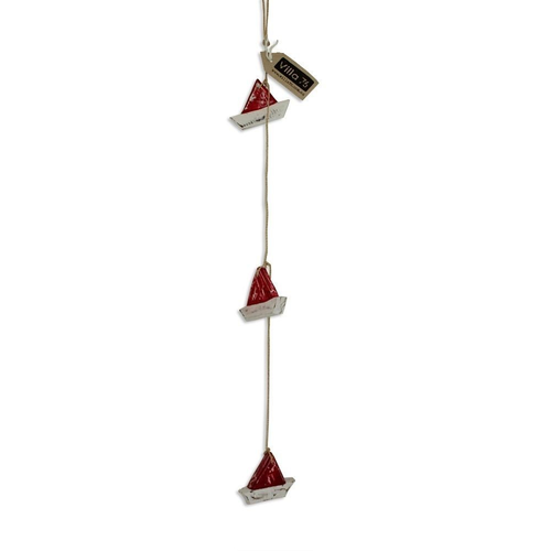 60cm Nest of 3 Boats in Red and White Wash, Hamptons Style Hanging Wooden