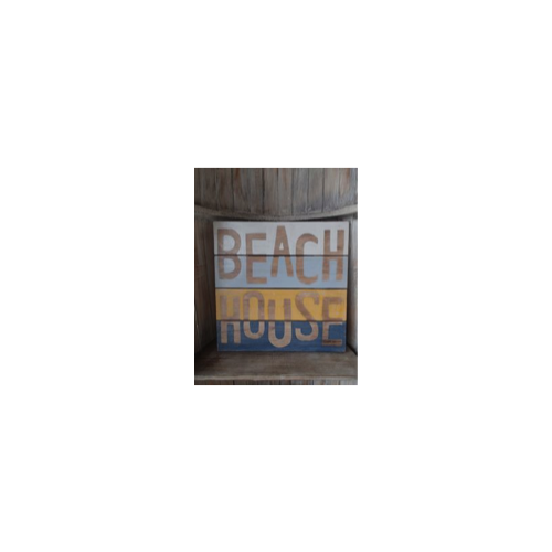 40cm White, blue and yellow ÛÏBEACH HOUSE۝ Hanging Sign Plaque, Plank Style