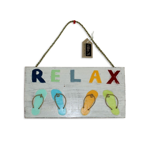 35cm ÛÏRELAX۝ Hanging Sign Plaque with coloured wording and thongs/flip flops