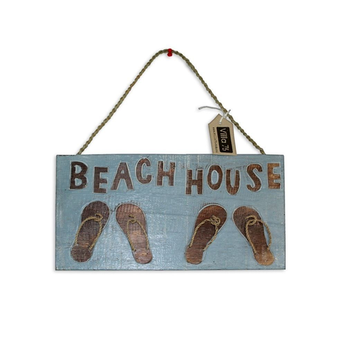 35cm Blue Wash ÛÏBeach House۝ Sign Plaque with thongs / flip flops