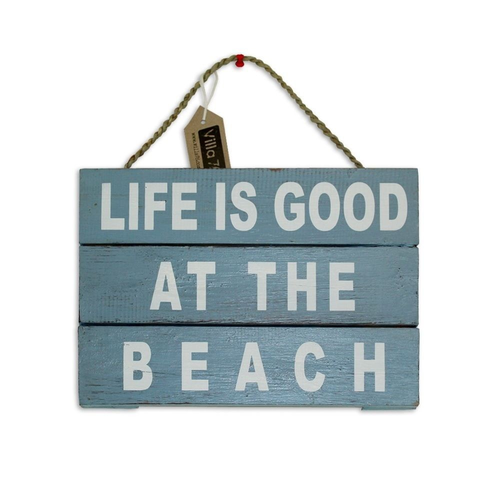30cm Blue Wash Plank Style ÛÏLife is good at the beach۝ Hanging Sign Plaque