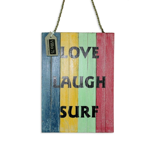 35X25cm ÛÏLOVE LAUGH SURF۝ Hanging Sign / Plaque, Beach Theme Coloured Stripes