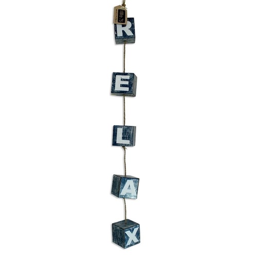 80cm White Wash Hanging Blocks Wording RELAX Wooden Hand Made Hamptons