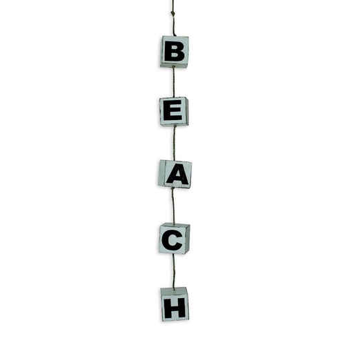 80cm Black & White Wash Hanging Blocks Wording BEACH Wooden Hand Made Hamptons