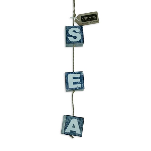 55cm Blue Wash Hanging Blocks Wording SEA Wooden Hand Made Hamptons