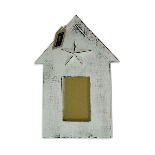 40cm Hanging Hamptons House Photo Frame White Wash (Star) for 4x6۝ Print Wooden