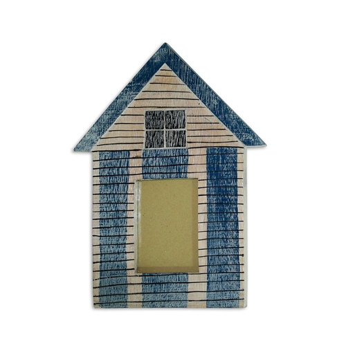 40cm Hanging Hamptons House Photo Frame White/Blue Stripe for 4x6۝ Print Wooden