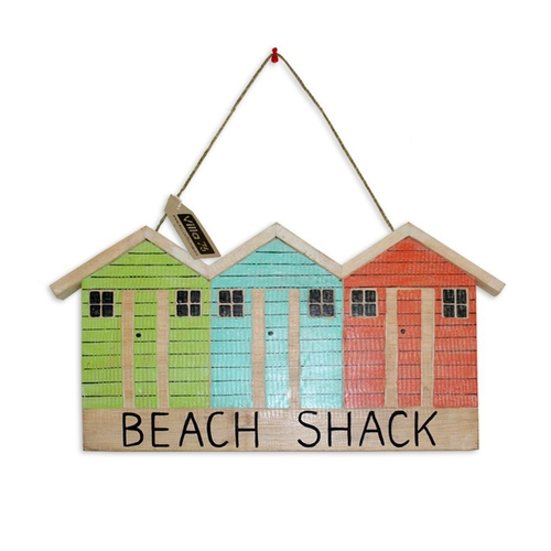 45cm Three Beach House ÛÏBeach Shack۝ Hanging Sign Plaque, Green, Blue, Orange