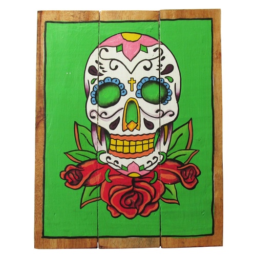 Green Sugar Skull 40x31cm Wooden Hanging Sign Beach Theme