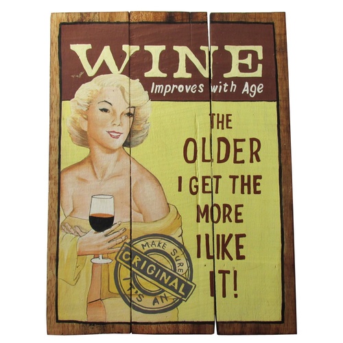 Wine improves with age 40x31cm Wooden Hanging Sign Beach Theme