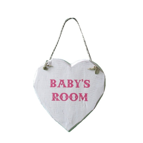 Baby's Girls Room Heart 16cm Wooden  White Wash Finish Wall / Door Hanging