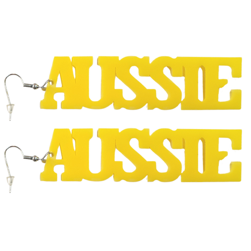 Aussie Earrings Pair Team Support Yellow/Gold Australia 8.5cm