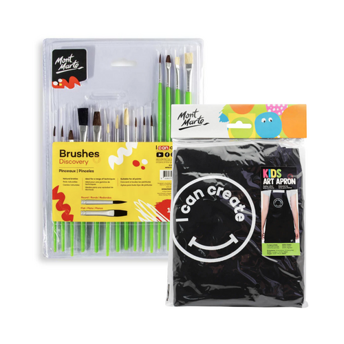Mont Marte Paint Brushes & Kids Apron Set, Small Art Smock Gift Kit