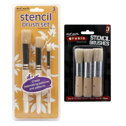 2x Mont Marte Professional Stencil Brushes Kit 6pce Painting Bundle