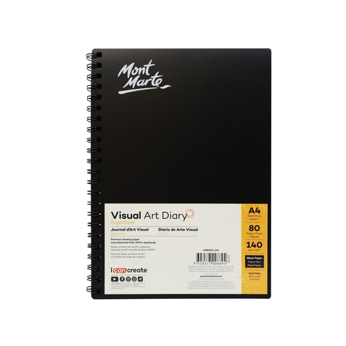 Mont Marte Visual Art Diary Black 140gsm A4 Drawing Book