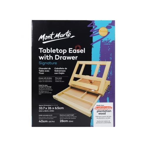 Mont Marte Tabletop Artist Easel with Drawer Storage, Pine Wood, Adjustable