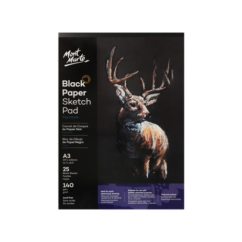 Mont Marte Black Paper Sketch Pad 25 sheet 140gsm A3