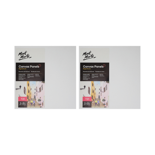 2x 2pce Mont Marte Canvas Panels 20cm Square Wrapped Canvas Art Board 8x8in" White