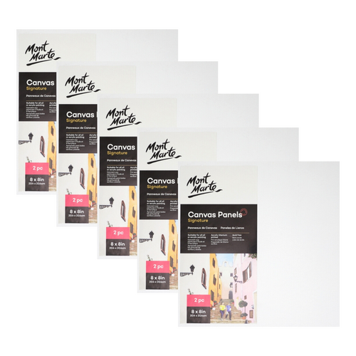5x 2pce Mont Marte Canvas Panels 20.4cm Bulk Set of 10 Canvases Boards